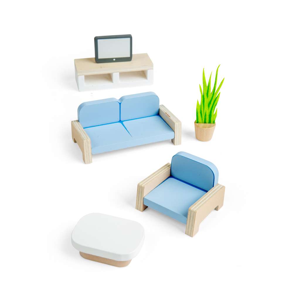 Bigjigs Toys Wooden Dolls House Furniture Living Room Set 5 Pieces