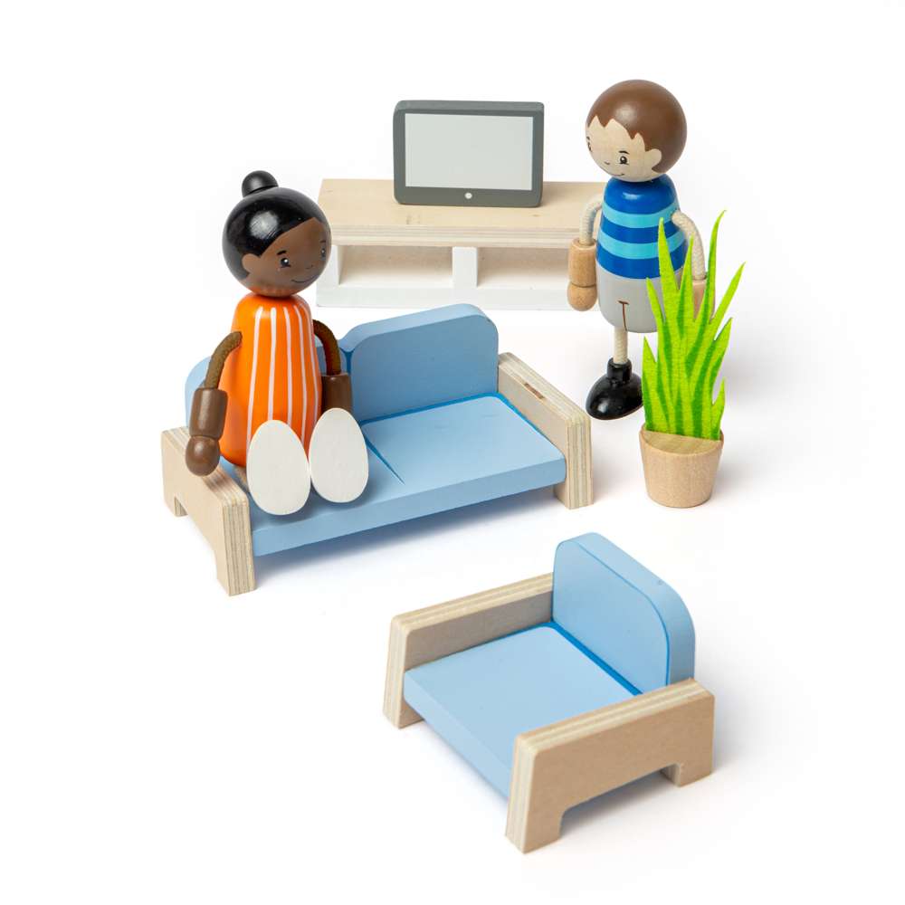 Bigjigs Toys Wooden Dolls House Furniture Living Room Set 5 Pieces