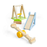 Bigjigs Toys Wooden Dolls House Garden Furniture Set with Swing Slide and Seesaw