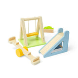 Bigjigs Toys Wooden Dolls House Garden Furniture Set with Swing Slide and Seesaw