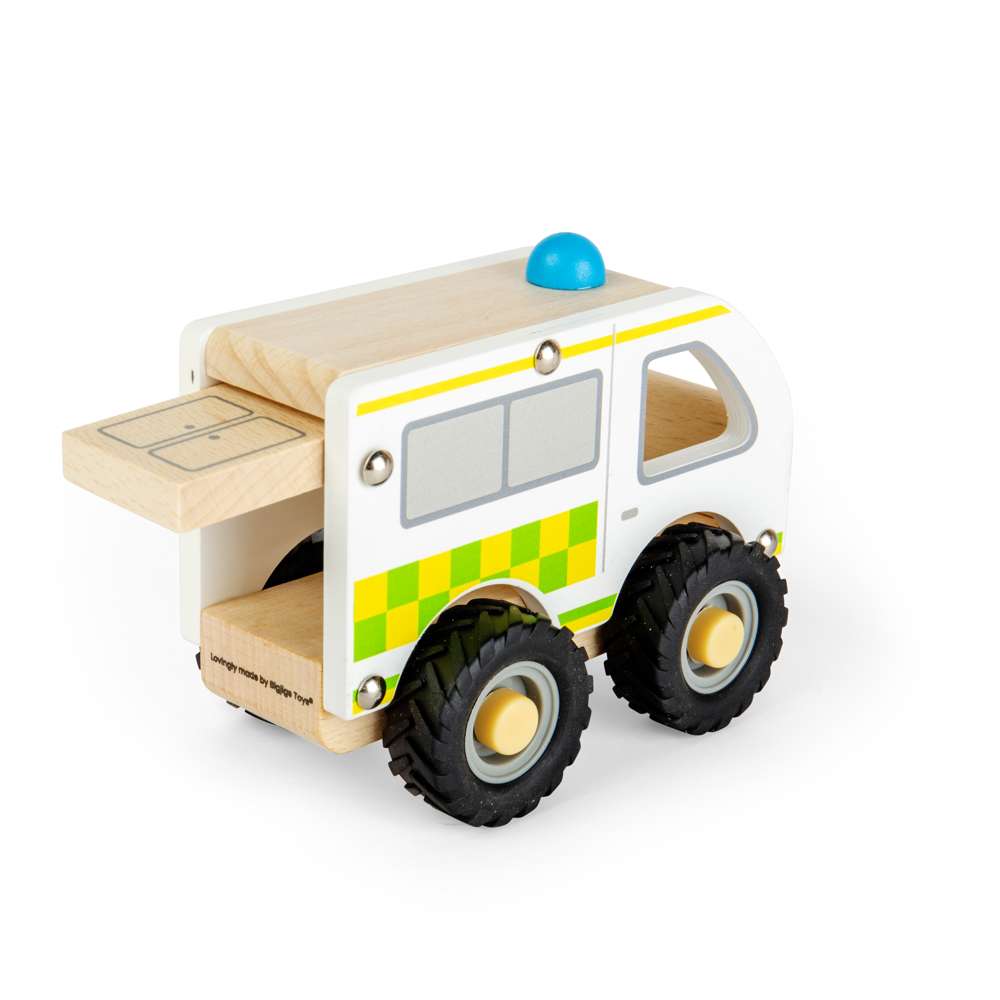 Bigjigs Toys Mini Wooden Ambulance Toy Vehicle for Toddlers 12 Months Plus
