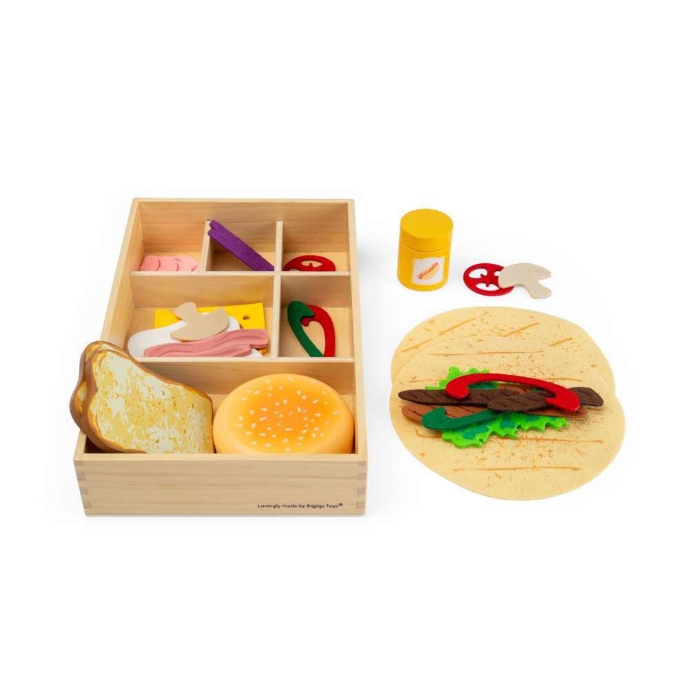 Bigjigs Toys Deli Set Wooden and Felt Play Food 30 Pieces