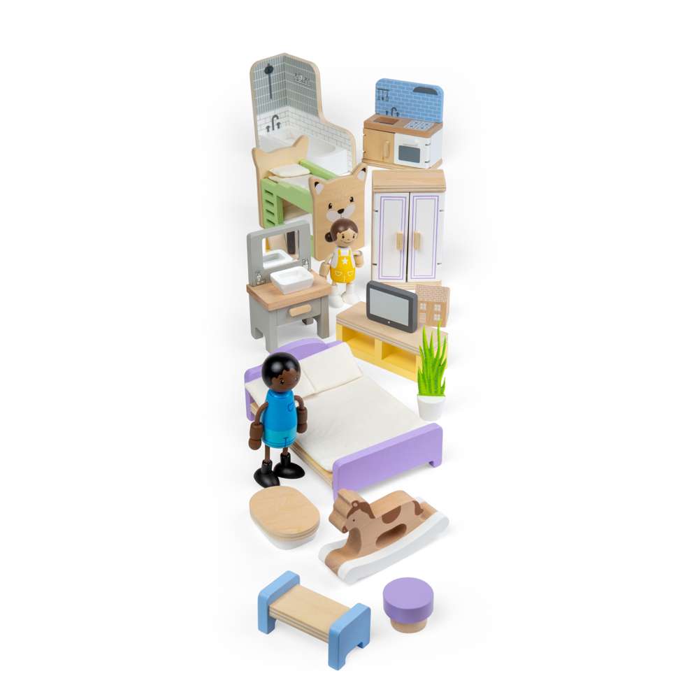 Bigjigs Toys Wooden Dolls House Furniture Set 31 Play Pieces