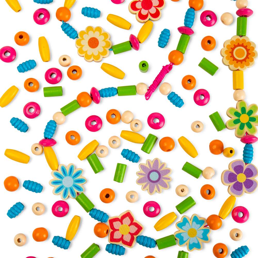 Bigjigs Toys Summer Flowers Jewellery Making Kit with 164 Wooden Beads for Ages 3+