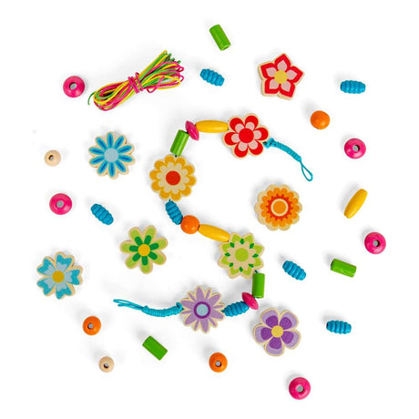 Bigjigs Toys Summer Flowers Jewellery Making Kit with 164 Wooden Beads for Ages 3+