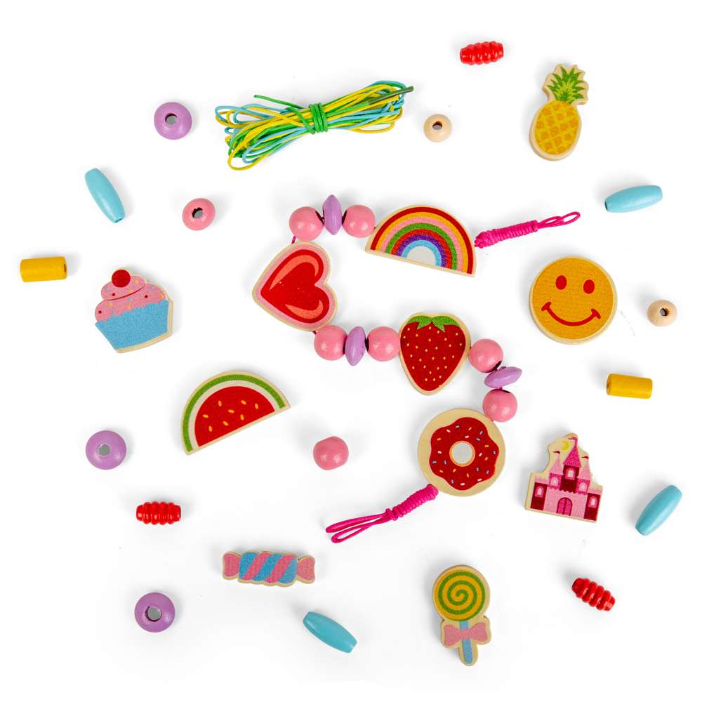 Bigjigs Toys Cheerful Charms Wooden Jewellery Making Kit with 164 Beads for Kids 3 Years plus