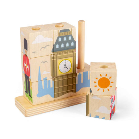 Bigjigs Toys London Wooden Stacking Blocks Toy for 1 Year Olds
