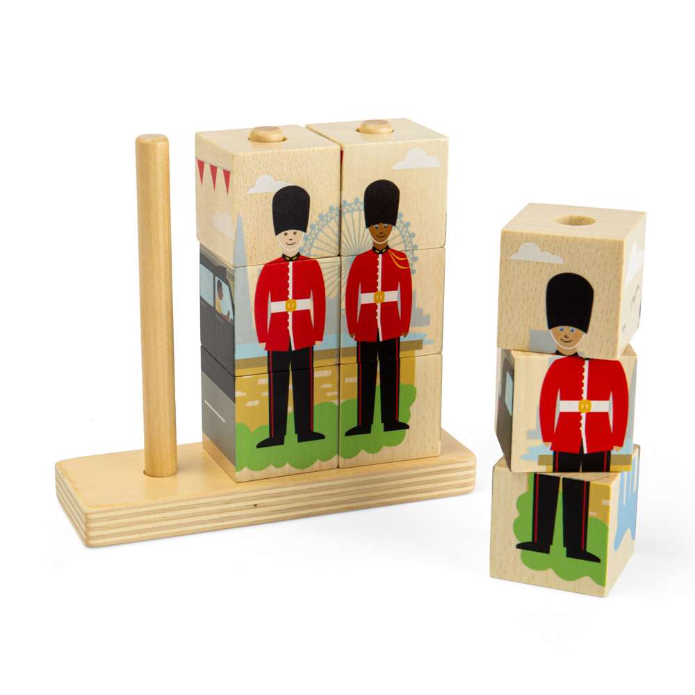 Bigjigs Toys London Wooden Stacking Blocks Toy for 1 Year Olds