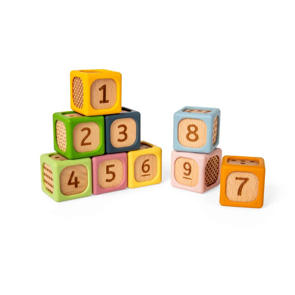 Bigjigs Toys Wooden and Silicone Soft Sorting Blocks Baby Stacking Toy 9 Pieces 6 Months Plus