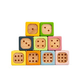 Bigjigs Toys Wooden and Silicone Soft Sorting Blocks Baby Stacking Toy 9 Pieces 6 Months Plus