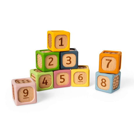 Bigjigs Toys Wooden and Silicone Soft Sorting Blocks Baby Stacking Toy 9 Pieces 6 Months Plus
