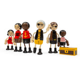 Bigjigs Toys Wooden Pirate Dolls Playset with 6 Poseable Figures and Treasure Chest