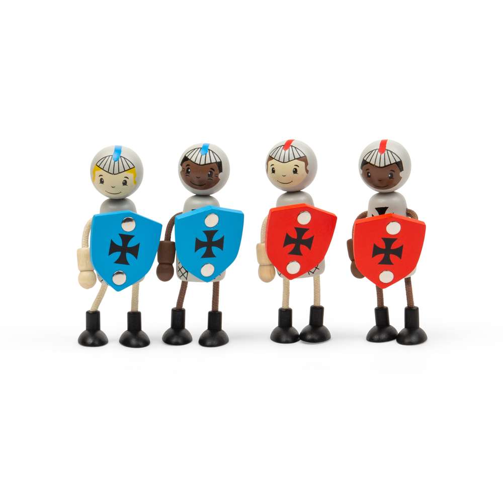 Bigjigs Toys Medieval Knights Wooden Mini Dolls Playset with 4 Poseable Figures