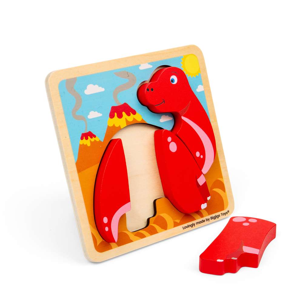 Bigjigs Toys Chunky Lift Out Diplodocus Wooden Dinosaur Puzzle for Toddlers 10 Months Plus