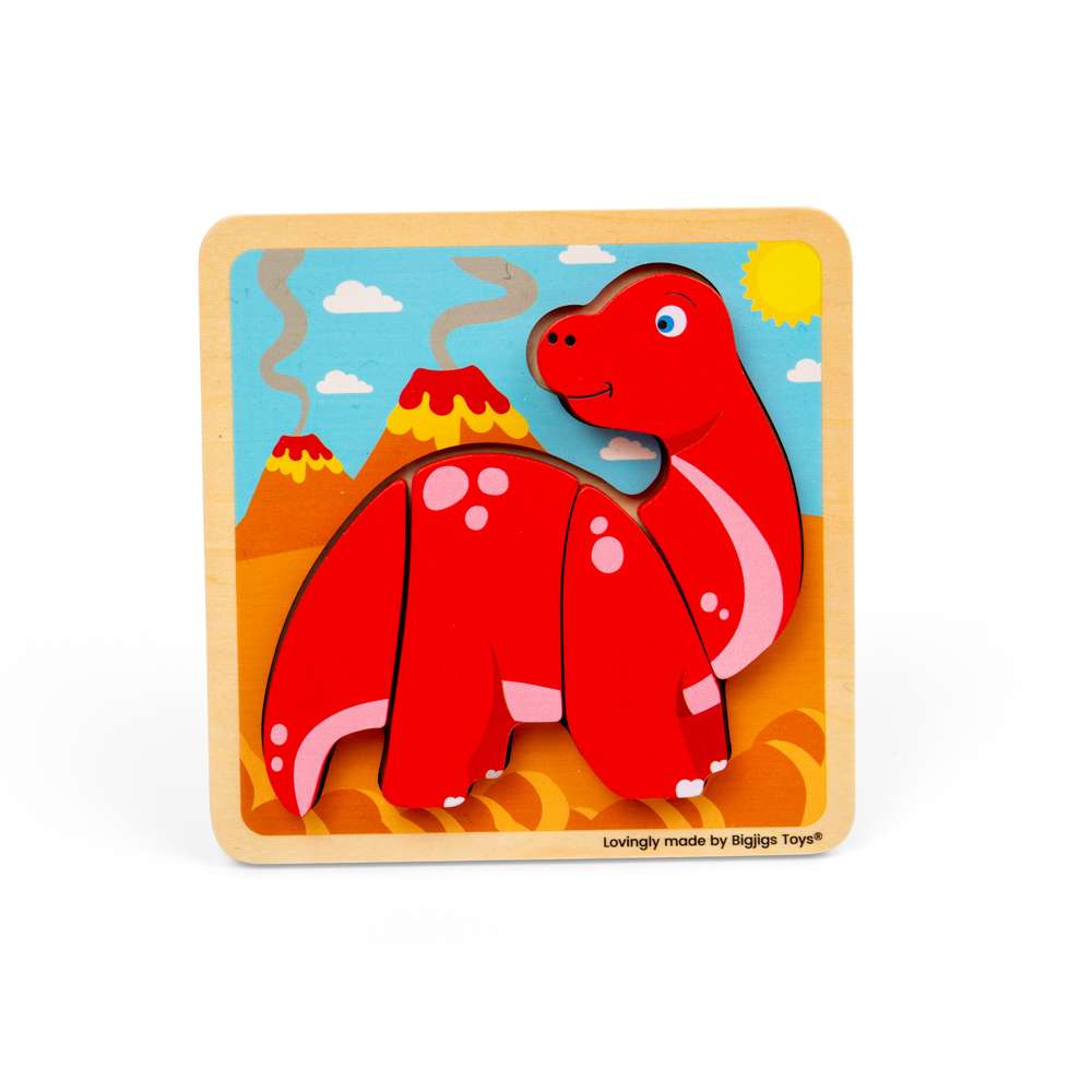 Bigjigs Toys Chunky Lift Out Diplodocus Wooden Dinosaur Puzzle for Toddlers 10 Months Plus