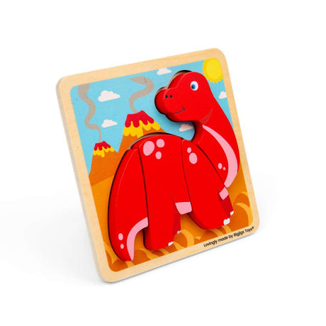 Bigjigs Toys Chunky Lift Out Diplodocus Wooden Dinosaur Puzzle for Toddlers 10 Months Plus