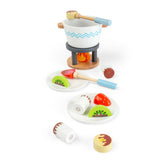Bigjigs Toys Wooden Chocolate Pot For Two Toy Food Set with 16 Play Pieces