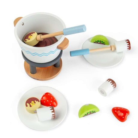 Bigjigs Toys Wooden Chocolate Pot For Two Toy Food Set with 16 Play Pieces