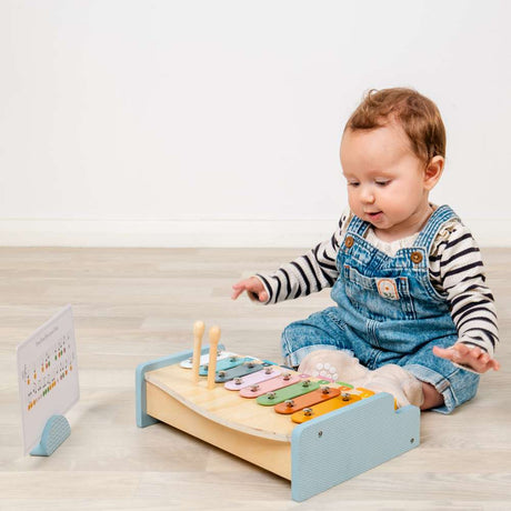Bigjigs Toys Wooden Xylo Piano Musical Toy with 8 Pieces and Music Sheets