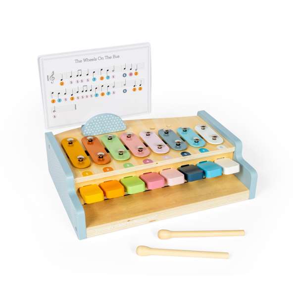Bigjigs Toys Wooden Xylo Piano Musical Toy with 8 Pieces and Music Sheets