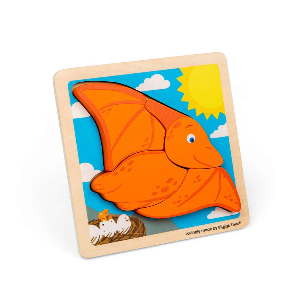 Bigjigs Toys Chunky Lift Out Pterodactyl Wooden Dinosaur Puzzle for Toddlers 10 Months Plus