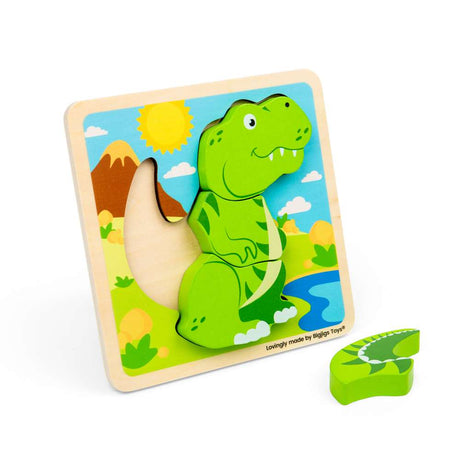 Bigjigs Toys Chunky Lift Out T-Rex Wooden Toddler Puzzle 5 Pieces 10 Months Plus