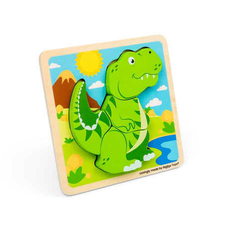 Bigjigs Toys Chunky Lift Out T-Rex Wooden Toddler Puzzle 5 Pieces 10 Months Plus