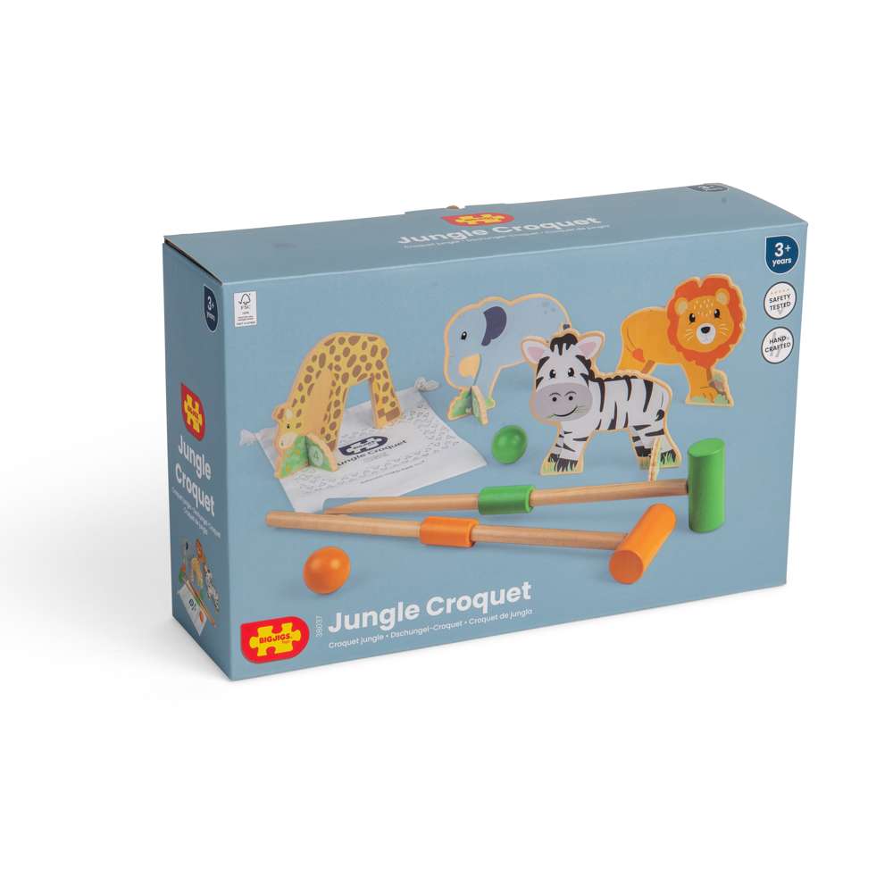 Bigjigs Toys Jungle Croquet Set Wooden Animal Garden Game for Kids 10 Pieces