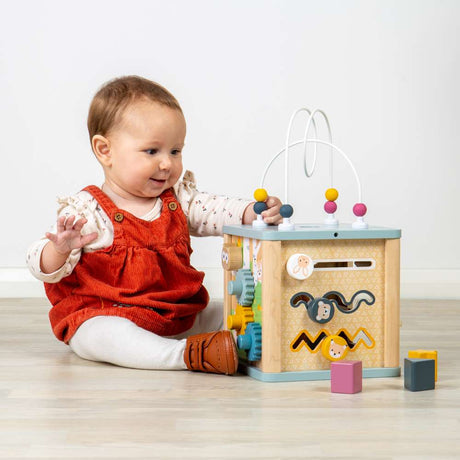 Bigjigs Toys Wooden Activity Cube Simply Scandi Baby Toy with Bead Maze and Shape Sorter
