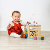 Bigjigs Toys Wooden Activity Cube Simply Scandi Baby Toy with Bead Maze and Shape Sorter