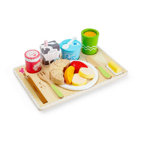 Bigjigs Toys Wooden Breakfast in Bed Tray Set with 28 Play Food Pieces