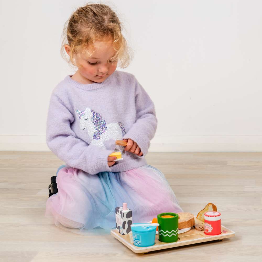 Bigjigs Toys Wooden Breakfast in Bed Tray Set with 28 Play Food Pieces