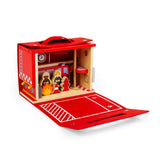 Bigjigs Toys Wooden Fire Station On The Go Portable Travel Playset with 8 Pieces