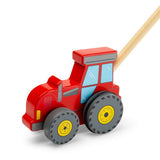 Bigjigs Toys Wooden Tractor Push Along Toy with Collapsible Handle for Toddlers 12 Months Plus