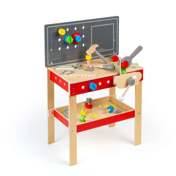 Bigjigs Toys Wooden Workers Workbench Kids Tool Bench with 34 Play Pieces
