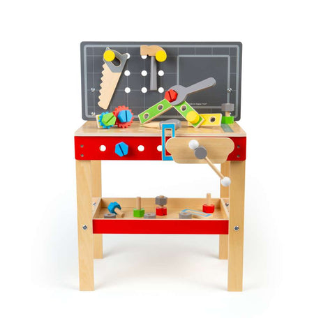 Bigjigs Toys Wooden Workers Workbench Kids Tool Bench with 34 Play Pieces