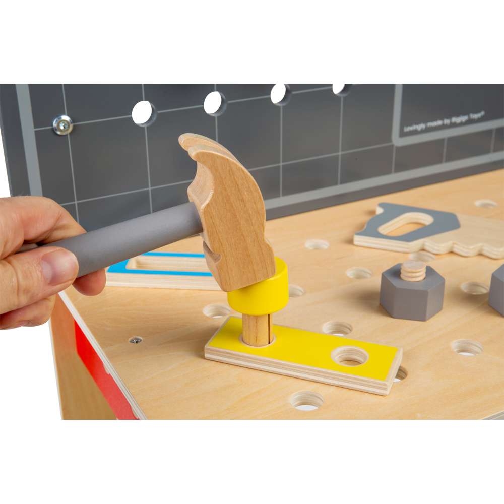 Bigjigs Toys Wooden Workers Workbench Kids Tool Bench with 34 Play Pieces
