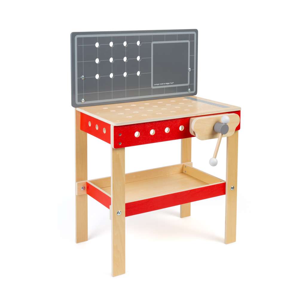 Bigjigs Toys Wooden Workers Workbench Kids Tool Bench with 34 Play Pieces