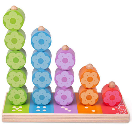 Bigjigs Baby First Flower Stacker Wooden Educational Counting and Colour Matching Toy 16 Play Pieces