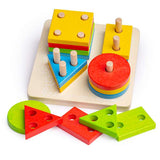 Bigjigs Baby First Four Shape Sorter Wooden Educational Toy with 17 Play Pieces
