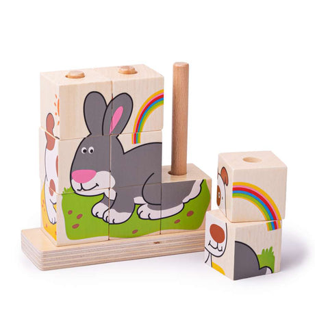 Bigjigs Baby Wooden Stacking Blocks Cube Puzzle Toy for Toddlers 10 Pieces