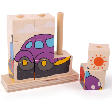 Bigjigs Baby Wooden Transport Stacking Blocks Toy for Toddlers 12 Months Plus