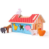 Bigjigs Baby Farmhouse Wooden Shape Sorter Toy with 8 Animals 11 Pieces