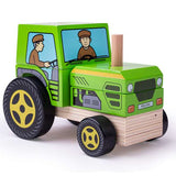 Bigjigs Baby Wooden Stacking Tractor Push Along Toy for Toddlers 12 Months Plus