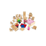Bigjigs Toys Wooden Doll House Furniture Set with Doll Family 26 Pieces