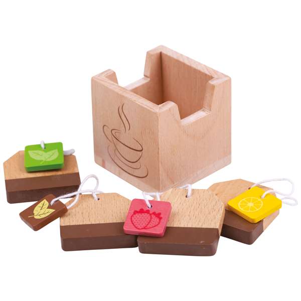 Bigjigs Toys Wooden Tea Bags Pretend Play Toy Kitchen Accessories 5 Pieces