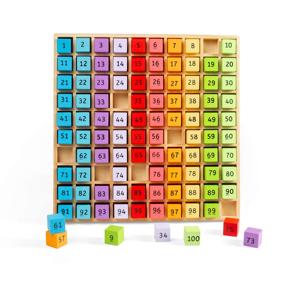 Bigjigs Toys Wooden Number Tray 1 to 100 Counting Toy for Kids 100 Pieces