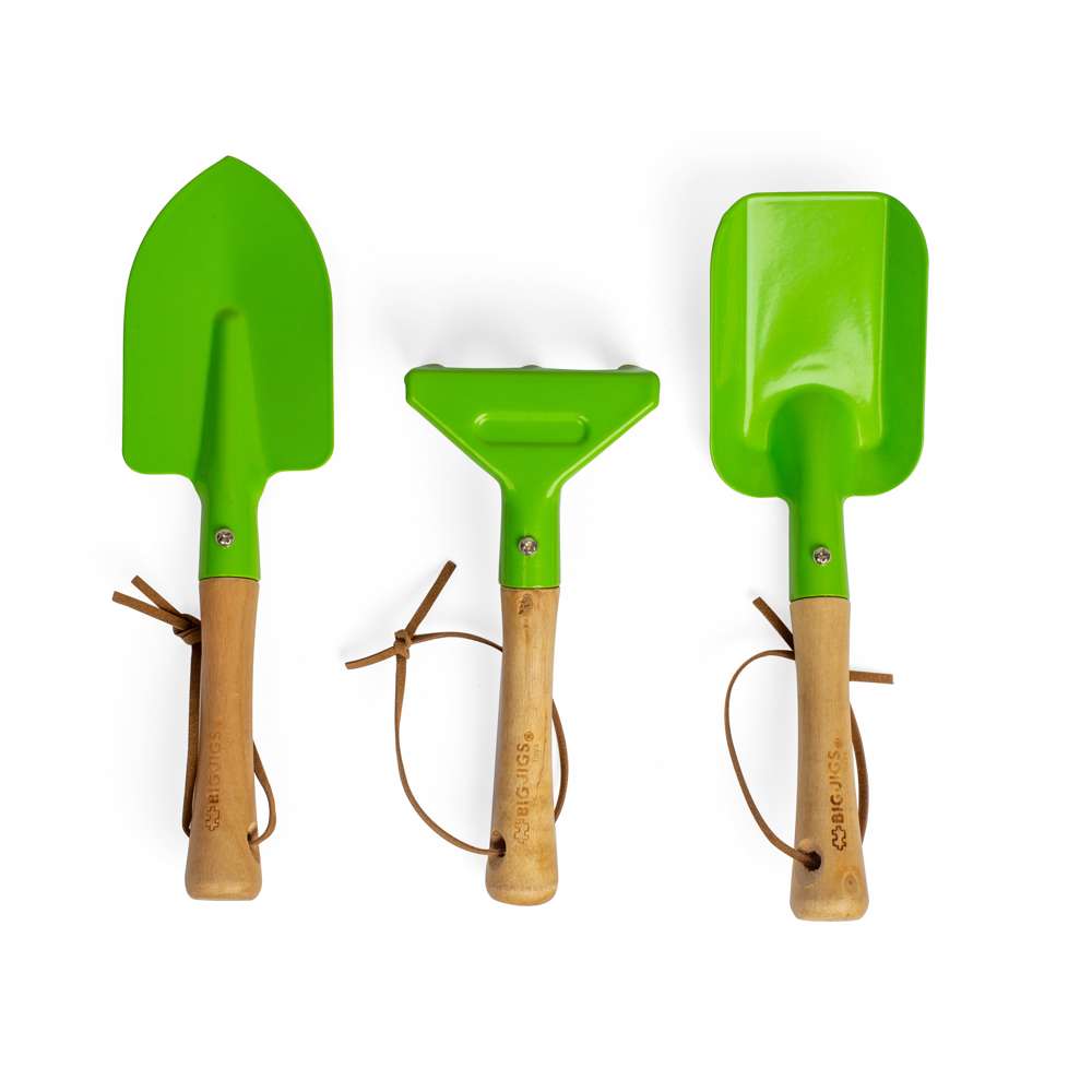 Bigjigs Toys Kids Wooden Gardening Hand Tools Set includes Trowel Fork and Rake
