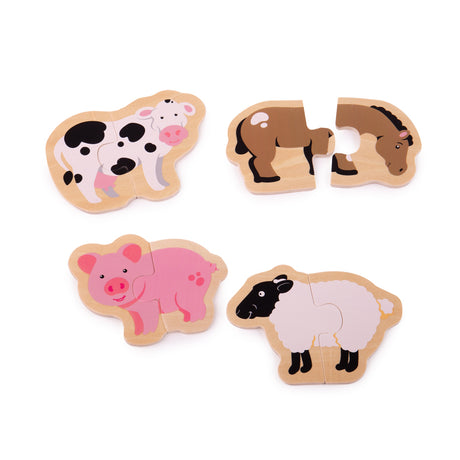 Bigjigs Toys Wooden Farm Animal Matching Puzzles Educational Toddler Toy 8 Pieces