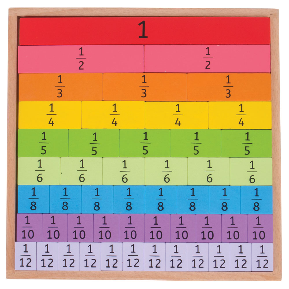 Bigjigs Toys Wooden Fractions Tray Educational Maths Toy with 51 Pieces